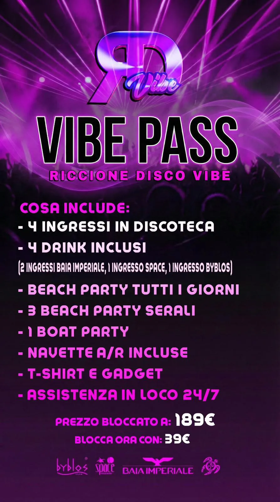 Pacchetto Discoteche Riccione 2026 con 4 ingressi, hotel, boat party e beach party